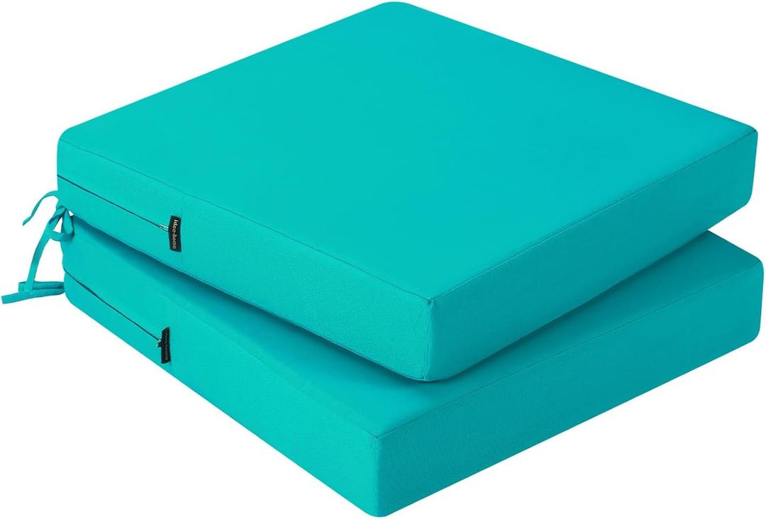 idee-home Outdoor Chair Cushions Set of 2, Waterproof Outdoor Seat Cushions for Patio Furniture, Outside Replacement Chair Pad with Ties for Lawn Deck Porch, 22 x 22 Peacock Blue