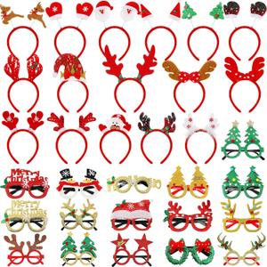 Jexine 32 Pcs Christmas Headbands and Glasses Frame Christmas Glittered Glasses Frame Eyewear Decoration for Xmas Party Favor