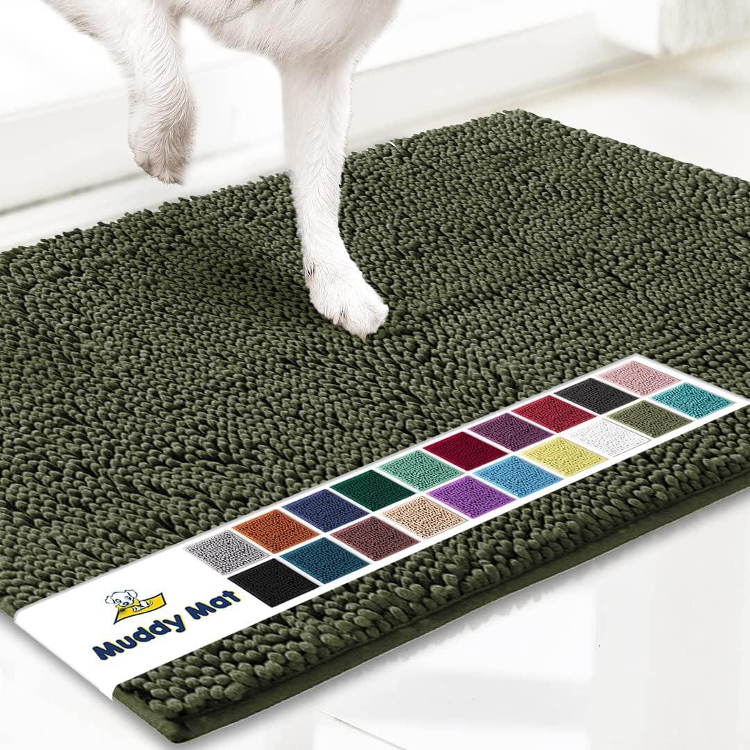 Muddy Mat Original Dog Door Mat for Muddy Paws, Super Absorbent Microfiber, Non-Slip Washable Pet Rug, Quick Dry Chenille Entryway Carpet, Machine Washable Indoor Outdoor mat, Army Green 18"x28"