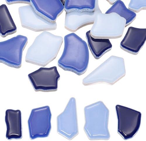 PATIKIL 250g/0.55LB Irregular Ceramics Mosaic Tiles, 0.79"-1.57" Mosaic Stained Tile Broken Porcelain Pieces Stones Bulk for DIY Craft Making Vases Home Decoration, Dark Light Blue