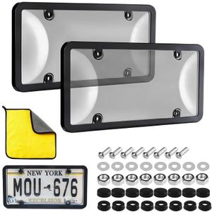Transparent License Plate Frames & Cover: 2PCS License Plate Protector, Front and Rear License Plate Holder - Unbreakable Car Plate Frame - Universal Fit for Most US Plates (Gray)