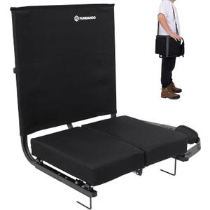 FUNDANGO Extra Wide Stadium Seats with Back Support for Adults, Padded Bleacher Chairs with Back and Cushion, Folding Bleacher Seats with Shoulder Strap for Football Baseball Sports (1 Pack Black)