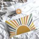 2 x Summer Pillow Covers 12x20 Inch Set of 2, Stripes Yellow Sunshine Decorations Outdoor Throw Pillows Boho Outdoor Rainbow Sun Pillowcase Linen Decor Cute Lumbar Cushion Case for Home Bedroom
