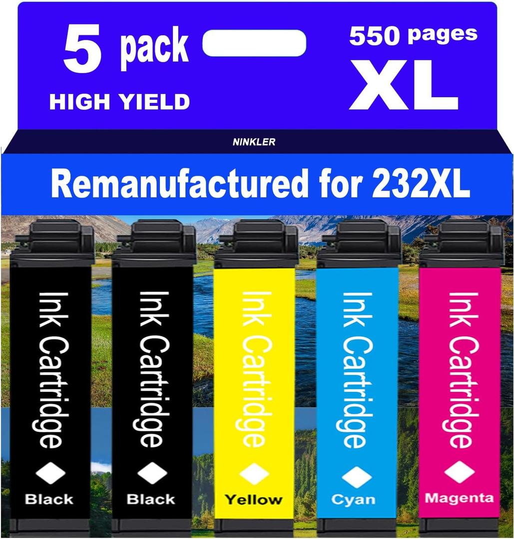 Remanufactured for Epson 232XL Ink Cartridges Combo Pack 232 T232XL for XP-4200 XP-4205 Workforce WF-2930 WF-2950 Printer 5 Pack