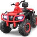 ELEMARA 24V 2 Seater Ride On ATV for Big Kids,Electric 4 Wheeler Kid Quad,Kids ATV Ride on 4 Wheeler with Total 400W Motors, 5mph Max Speed, LED Headlights, Music,Ride On Toys for Big Children, Red