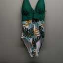 PATPAT Swimsuit One Piece Leaves Printed V Neck Bathing Suits (X-Large)