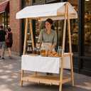 FEFZSFER Portable Farmers Market Stand, Collapsible Wooden Vendor Booth with Canopy, Outdoor Display Stand for Craft Shows, Flea Markets, Pop Up Events, Farm Stands (White, 54x23.6x74.8in)