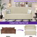 ZNSAYOTX Super Stretch Couch Cover (72"-92"), New Striped Sofa Covers Fitted Slipcovers with Elastic Bottom, Dog Cat Pets Proof Spandex Fabric Comfortable & Durable (Khaki, Sofa)