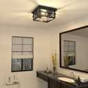 Asnxcju Modern Outdoor Ceiling Light Fixtures, 2-Light Black Flush Mount Light Fixtures with Clear Glass Shade, Farmhouse Square Ceiling Lighting for Porch Bathroom Kitchen (Bulbs Not Included)