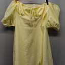 Womens Summer Square Neck Puff Sleeve Floral Split Maxi Dress Flowy A Line Beach Long Dresses, Yellow, Size XXL