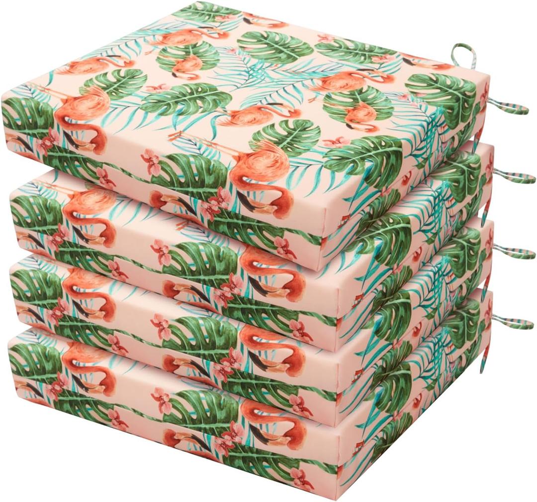 HARBOREST Outdoor Chair Cushions Set of 4, Water Resistant Patio Chair Cushions with Ties, Square Corner Outdoor Seat Cushions for Patio Furniture, 18.5"x16"x3", Flamingo (18.5"x16"x3" (4 Pack))