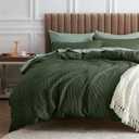 Bedsure Waffle Comforter Set Queen, Olive Green Soft Cotton Bedding, Waffle Weave Bed Set, 3 Pieces, 1 Comforter (90"x90") and 2 Pillow Shams, Premium Cotton Cover with Polyester Fill for All Seasons