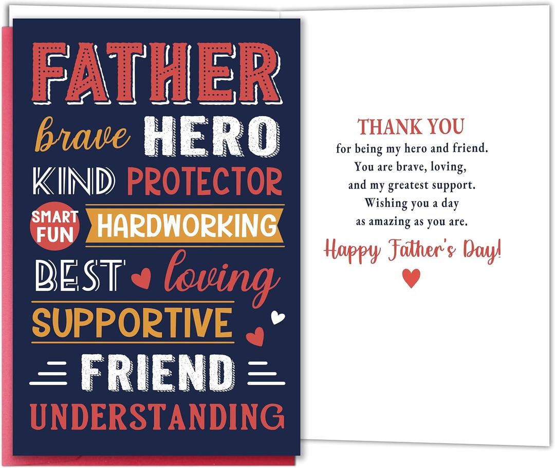 5 x Father's Day Card Gift for Dad, Heartfelt Father's Day Card for Father from Son, Daughter Kids or Wife