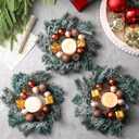 Brown 4 Pcs 9" Mini Christmas Wreaths for Kitchen Cabinet Small Christmas Table Centerpieces Mini Candle Ring Hanging Garland Wreaths for Xmas Front Door Kitchen Cabinet Window Table Decor
