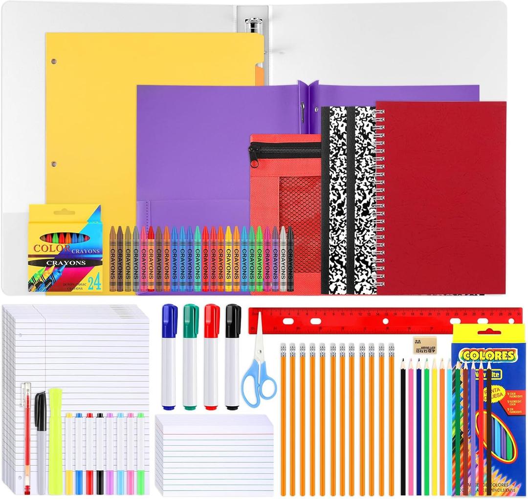 80 Pcs Back to School Supplies Kit for Second and Third Grade Students Elementary School Essentials Bundle Pack Includes Folders Notebooks Pencils Markers Crayons Pens