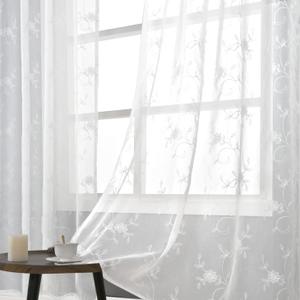 YoungsTex Lace Sheer Curtains 63 Inches Length for Living Room with Embroidered Pattern, Rod Pocket White Drapes Boho Lightweight Light Filtering for Bedroom, 2 Panels, 52 X 63 Inch