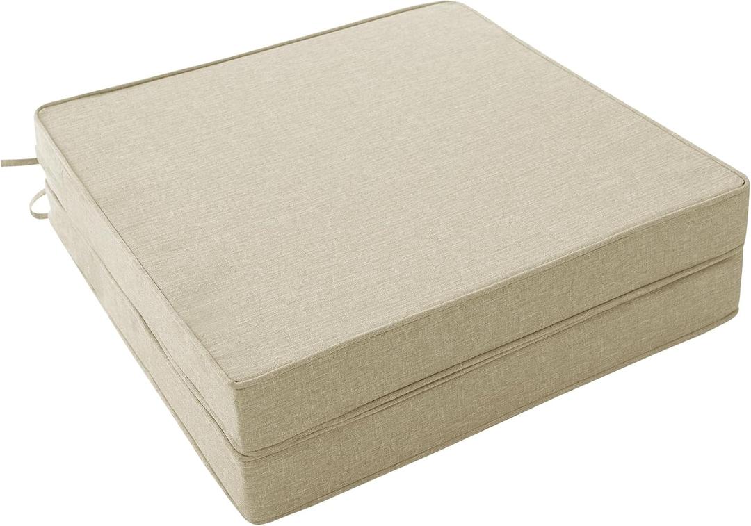 Outdoor Chair Cushions, Water-Resistant & Fade-Resistant, Patio Furniture Square Seat Replacement Chair Pads with Ties Zipper, Removable Cover, Non-Slip Bottom, Set of 2, 19 x 19 Inch, Beige