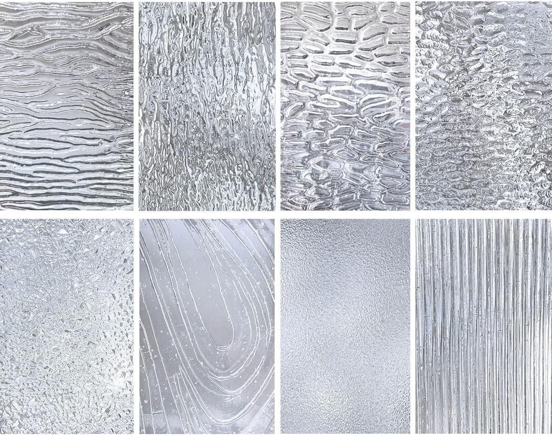 LITMIND 8 Sheets Textured Clear Stained Glass Pack  4 x 6 Inch Transparent Art Glass in 8 Patterns for Mosaic Crafts, Suncatchers & Home DIY Projects