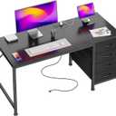 PRAISUN 47.2Inch Computer Office Desk with Power Outelts and USB-C Port, Reversible Gaming Desk with 4 Fabric Drawers, Work Study Desk Work from Home, Black