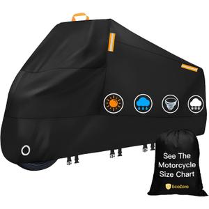 300D Heavy Duty Motorcycle Cover - All Season Waterproof Outdoor Protection with Lock-Holes, Night Reflective & Storage Bag Fits up to 86.6" Cruiser, Touring, Sportbike, Dirt Bike, Scooter