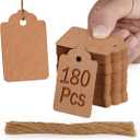 PH PERKHOMY 180 Pcs Gift Tags with String Attached Kraft Paper Blank for Price Tag Gift Bag Hang Tags Box Labeling Clothes Craft Wedding Christmas Presents Halloween (Brown 180 Pcs)