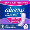 Always Discreet Adult Incontinence Pads for Women, Heavy Absorbency, Long Length, Postpartum Pads, 156 Count (4 Packs of 39)