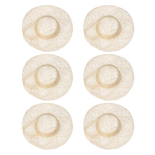 MECCANIXITY 6 Pcs Mini Straw Hats, 3 Inch Knitting Miniature Doll Straw Hats Natural Small Cap for Dollhouse DIY Craft Decoration Accessories Mini House Garment Decor, m Size Wood Color
