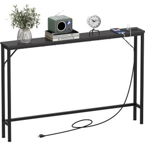 Tohomeor 5.9" Skinny Behind Sofa Console Table with Charging Station Charcoal Black 47.2" Narrow Long Behind Couch Table with Power Outlets USB Ports Thin Entry Table for Entryway Living Room Hallway