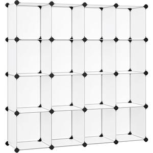 SONGMICS Cube Storage Organizer, Set of 16 Plastic Cubes, Book Shelf, Closet Organizers and Storage, Room Organization, Bedroom Living Room, 12.2 x 48.4 x 48.4 Inches, White ULPC44L