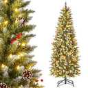 6ft Pre-lit Artificial Christmas Tree Slim Artificial Xmas Tree with 300 LED Light