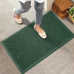 Sturdy Front Door Mat, Absorbent Muddy Dirt Resist Welcome Door Mats Outdoor Indoor, Stain and Fade Resistant, Non-Slip Backing Entry Mat Low Profile Doormat for Entryway, 2917, Green (1'5" x 2'5" (Rectangular))