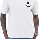 Mens Short Sleeve Graphic Tee Funny Smile Crew Neck T Shirts Loose Fit Summer Shirts (White, M)