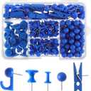 200 Pieces Push Pins Set, 5 Types Blue Thumb Tacks Cute Decorative Push Pins for Wall Cork Board Bulletin Boards with Storage Box