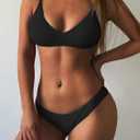ZAFUL Women's Solid Spaghetti Strap Bralette Bikini Set Two Piece Swimsuit (Black, S)