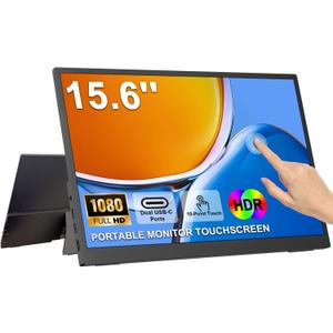 IBW 15.6" Portable Monitor Touchscreen, 1080P FHD IPS Travel Monitor with Tempered Glass, 10-Point Touch, Dual Speakers & Kickstand, USB-C HDMI External Monitor for Laptop MacBook Phone PS5 Switch