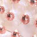 BBTO LED Disco Ball String Light Battery Powered Mirror Balls Ornaments for Outside Backyard Porch 70s 80s Disco Party Supplies(1.57 Inch,Rose Gold)