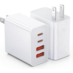 USB-C Wall Charger, 40W 4-Port (2USB-C PD + 2USB-A QC) Fast Charging Block for iPhone 17 16 15 14 13 12 11 XS XR Pro Max Plus Mini Air, Power Adapter for iPad, Andriod Phone Accessory, 2-Pack White