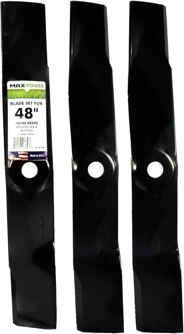 3 Blade Set for Many 48 in. Cut John Deere Mowers Replaces OEM #'s M127500 and M145476, Black