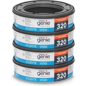 Diaper Genie Essentials Round Refill Pack of 4 | Holds Up to 1280 Newborn Diapers | Features Unscented Continuous Film | Compatible with Diaper Genie Complete and Expressions Pails