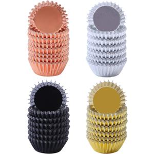 Elcoho 600 Pieces 1.25 Inch Mini Size Foil Metallic Cupcake Liners Muffin Paper Cases Baking Cups (Gold, Silver, Rose Gold, Black)