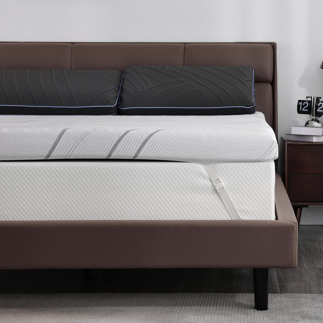 Extra Firm Mattress Topper Full 3 Inch for Back Pain Relief | High Density Support Foam, Bamboo Charcoal Infusion, CertiPUR-US Certified, Anti-Slip Straps and Removable Cover