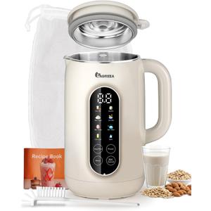 IAGREEA 8 in 1 Nut Milk Maker Machine Stainless Steel Lid BPA Free for Homemade Almond/ Oat/ Soymilk, 35 oz(1L) Almond Milk Maker with 8 Mins Self-Cleaning, 2 hrs Keep Warm, 750W Stirring Power, White
