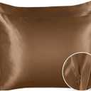 Luxury Satin Pillowcase for Hair  Standard Satin Pillowcase with Zipper, Camel (Pillowcase Set of 2)