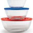 Pyrex Sculpted (3-Pack) Glass Mixing Bowls Set With Plastic Lids For Prepping, Baking and Cooking, Preheated Oven, Dishwasher, Freezer, and Microwave Safe, 1.3-qt, 2.3-qt, and 4.5-qt