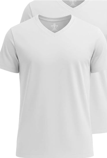 5 Pack: Men’s V-Neck Dry-Fit Moisture Wicking Active Athletic Tech Performance T-Shirt (White M)