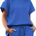 Tankaneo Womens Loungewear Set Short Sleeve Tops and Shorts 2 Piece Outfits Matching Lounge Pajama Set with Pockets (X-Large, Blue)