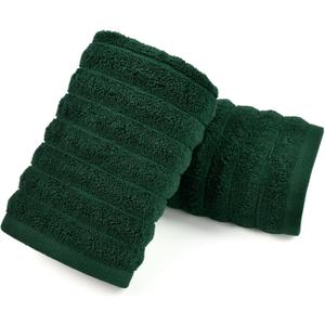 Jacquotha 2-Pack Hand Towels (Forest Green) Ribbed Kitchen & Bathroom Premium Cotton Towels 13 x 29, Soft and Quick Drying 480 GSM
