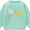 Toddler Girl/Boy Sweater Cute Ducks Hand Embroidered Sweater Fall Winter Outfit 1-5Y (Pink)
