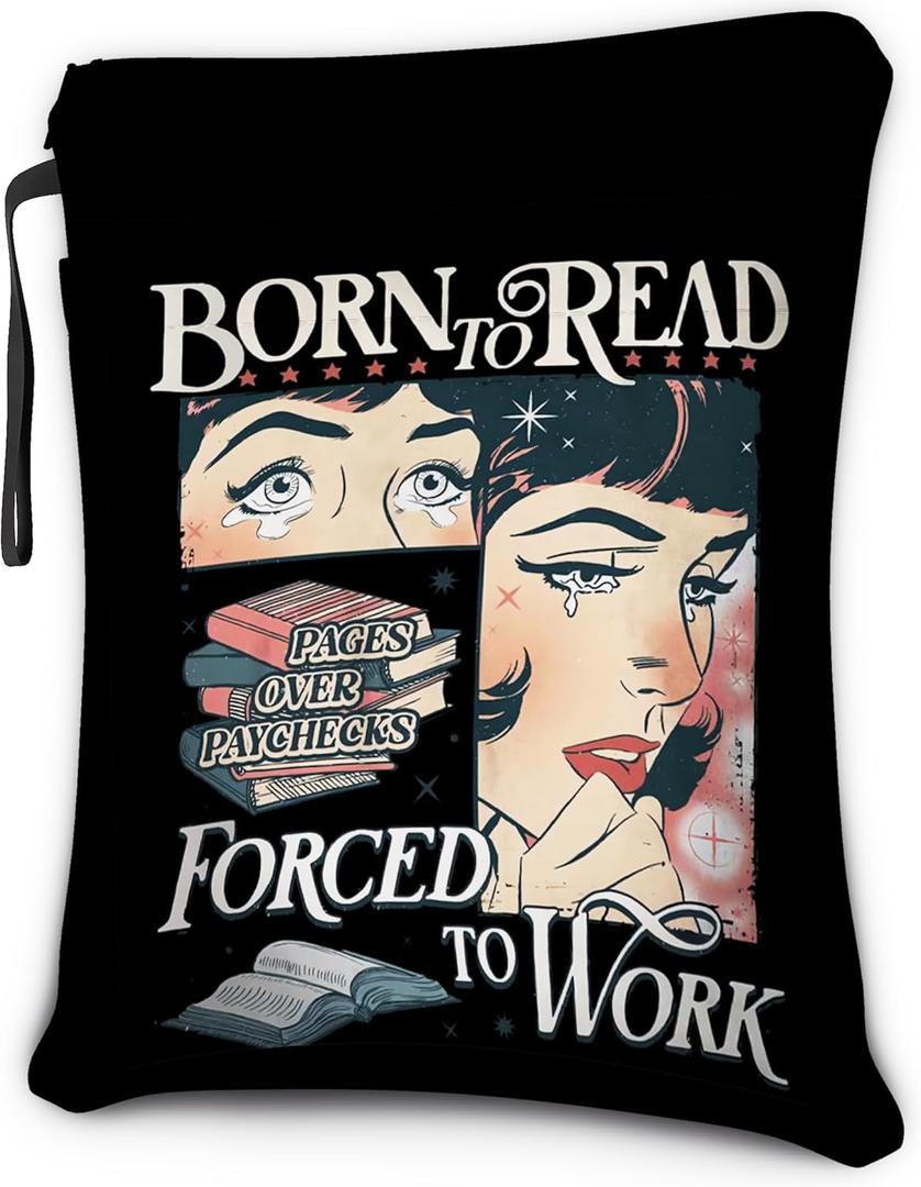 Funny Book Sleeve with Zipper, Born to Read Book Lover Gift for Teen Women Girl, Black
