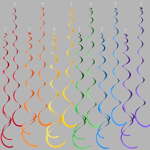 36 Pcs Rainbow Hanging Swirl Decorations Colorful Felt Swirl Streamer Spiral Ceiling Decorations Garland for Birthday Wedding Bridal Shower Baby Shower Carnival Fiesta Festival Party Supplies